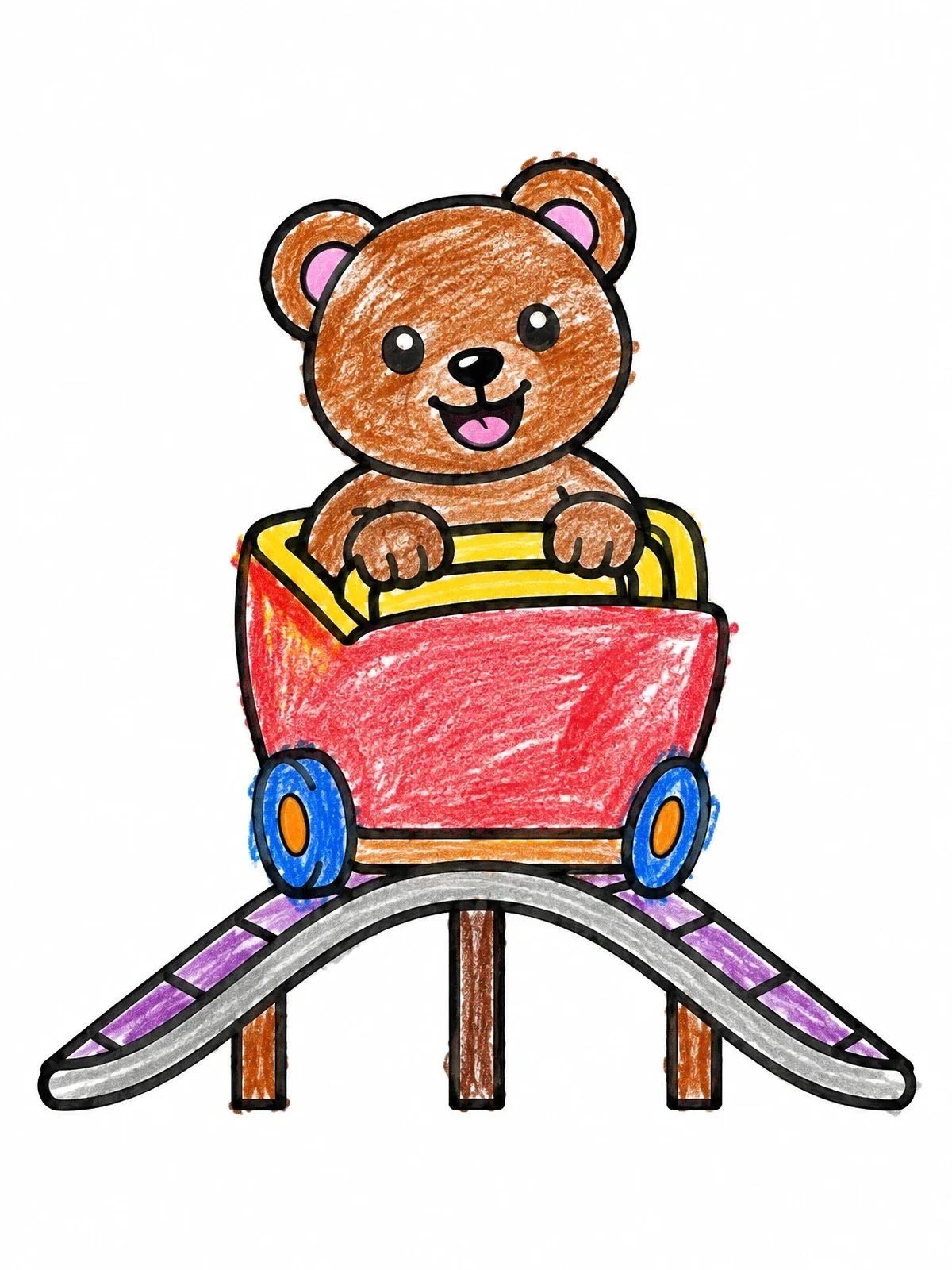 Colored example of the Cute Bear On Roller Coaster coloring page