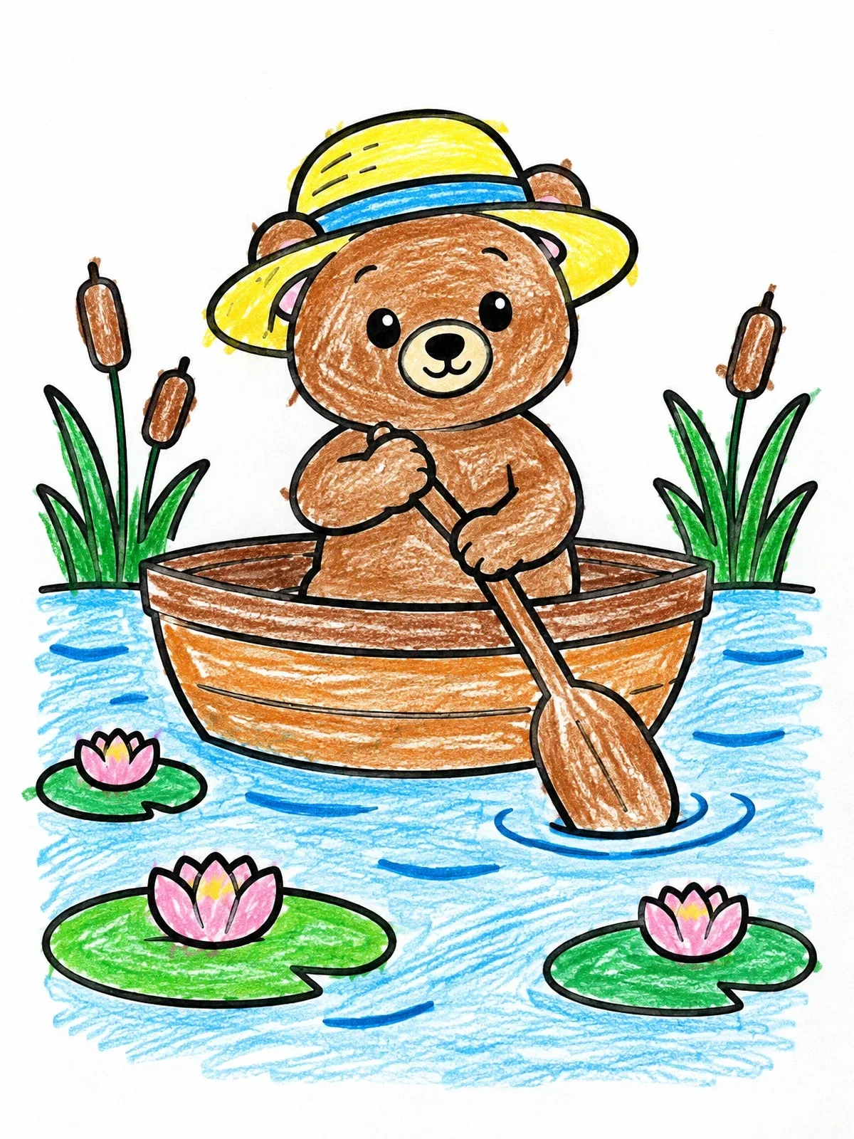 Colored example of the Cute Bear In A Rowboat coloring page