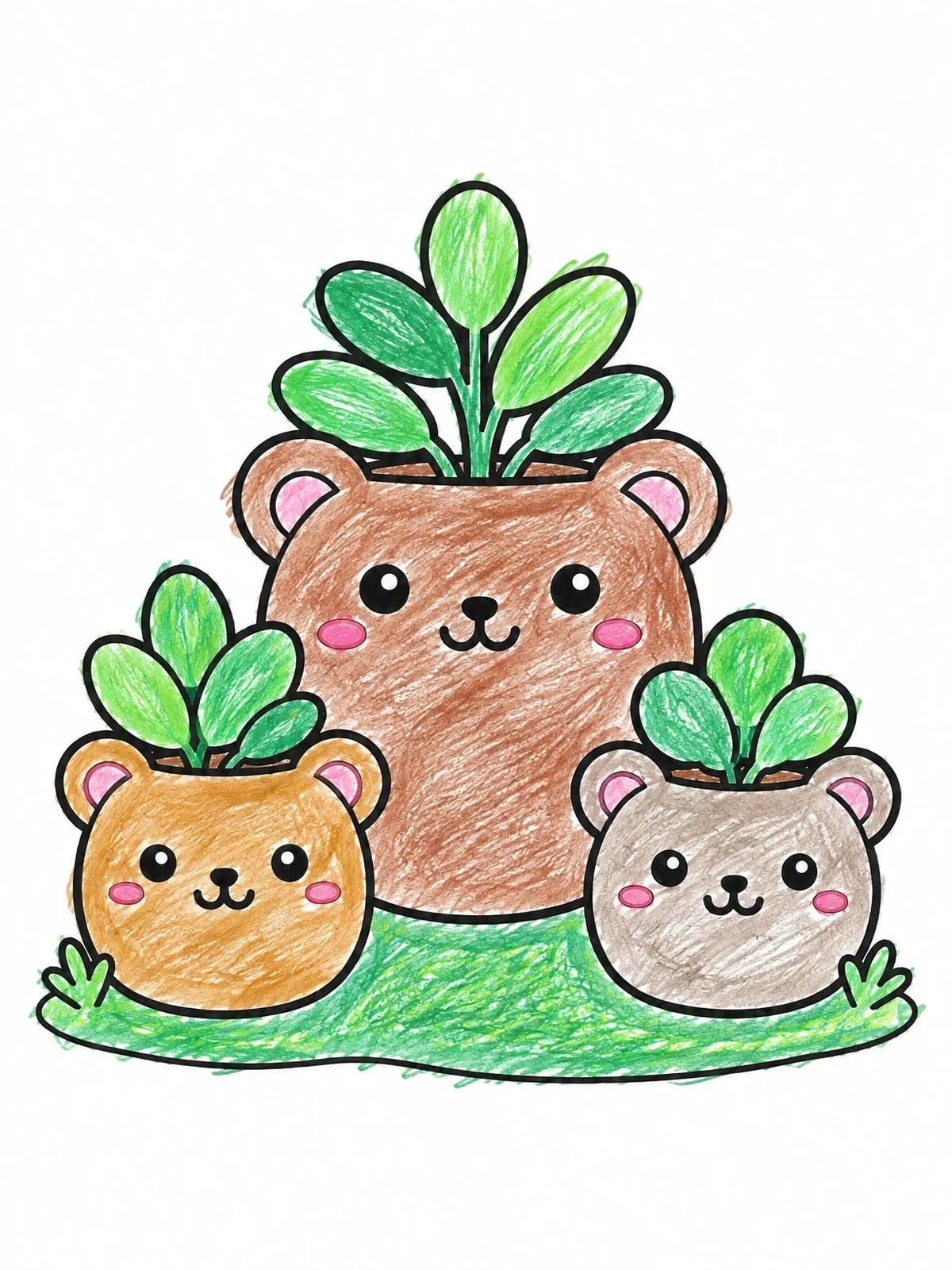 Colored example of the Cute Bear Shaped Plant Pots coloring page