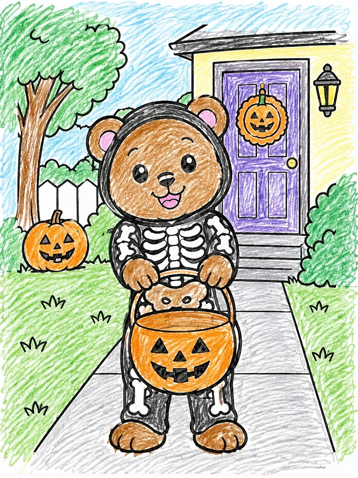 Colored example of the Teddy Bear In Skeleton Costume coloring page