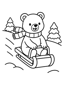 Free printable Cute Bear Sledding Downhill coloring page