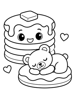 Free printable Cute Bear Sleeping By Pancakes coloring page