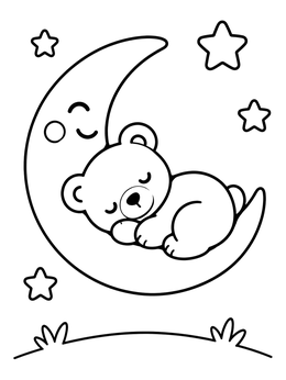 Free printable Cute Bear Sleeping On Crescent Moon coloring page
