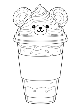 Free printable Cute Bear Whipped Cream Smoothie coloring page