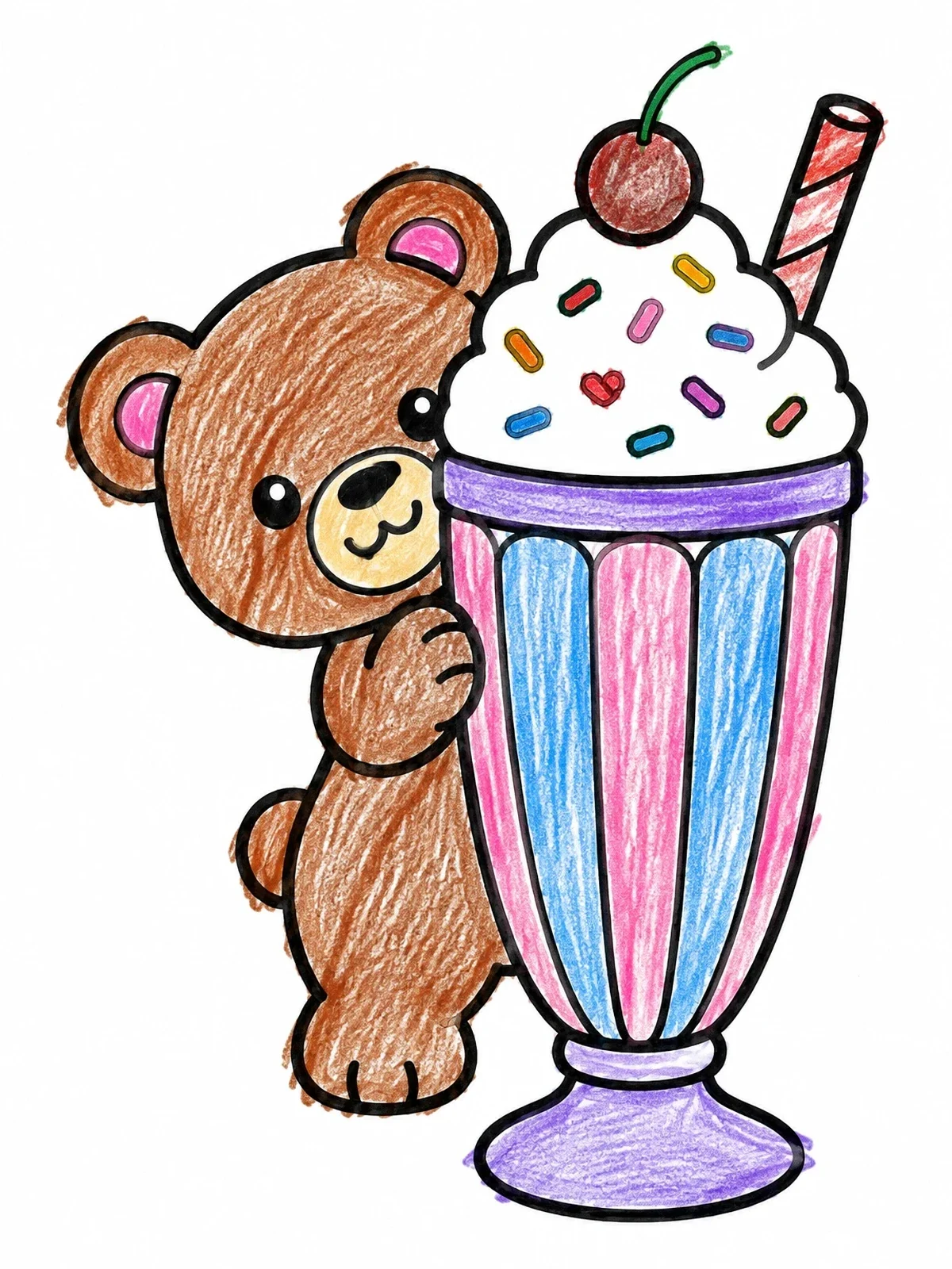 Colored example of the Cute Bear With Tall Milkshake coloring page