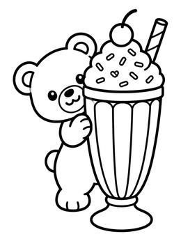 Free printable Cute Bear With Tall Milkshake coloring page