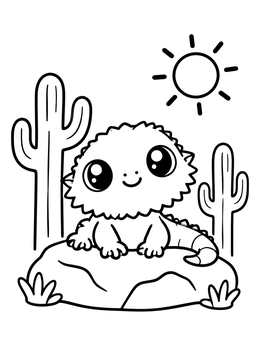 Free printable Cute Bearded Dragon In The Desert coloring page