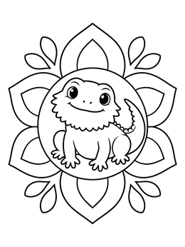 Free printable Cute Bearded Dragon In Floral Mandala coloring page