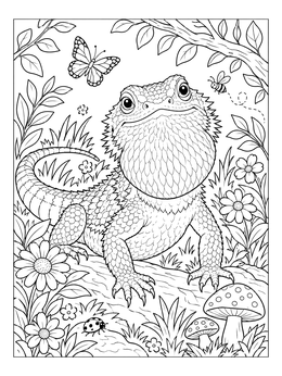 Free printable Cute Bearded Dragon In The Garden coloring page