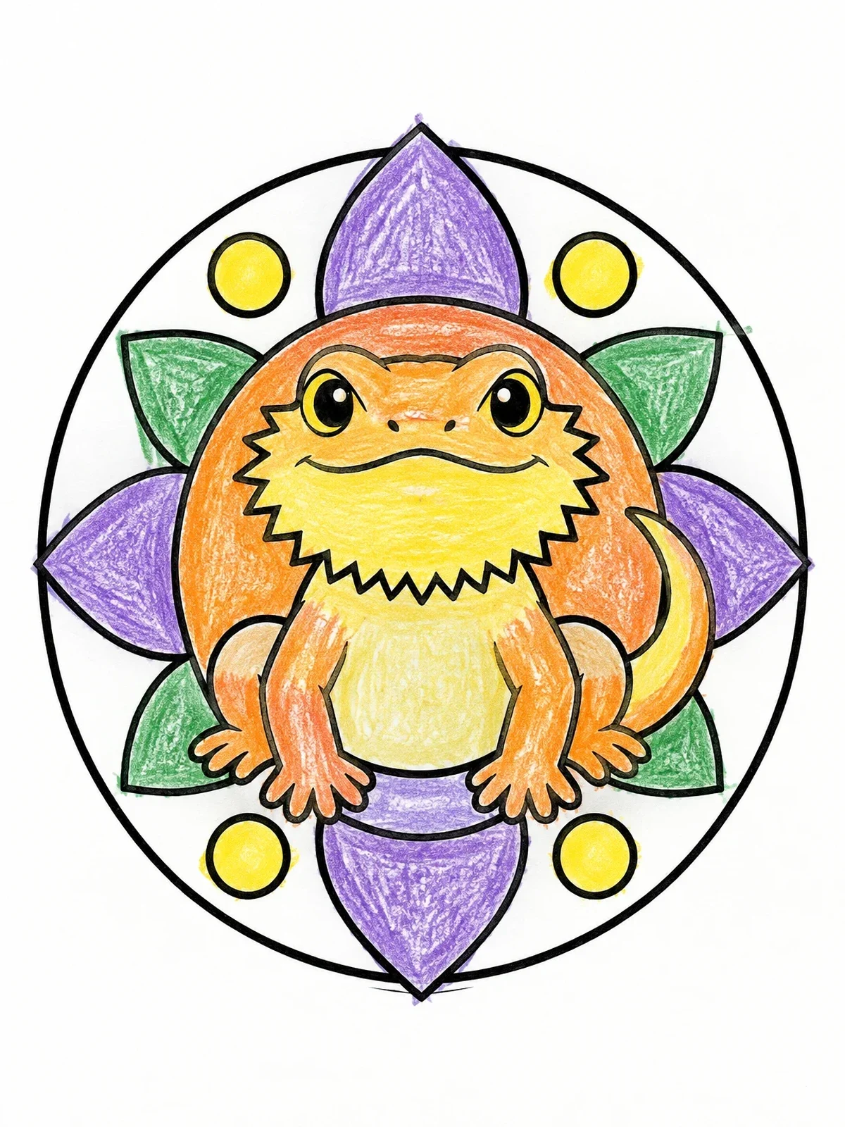 Colored example of the Cute Bearded Dragon Mandala coloring page