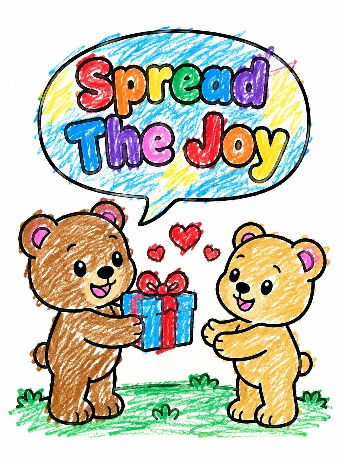 Colored example of the Cute Bears Sharing A Gift coloring page