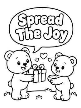 Two friendly bears exchange a present in this sharing coloring page.