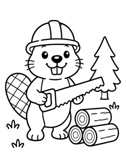 Free printable Cute Beaver Carpenter With Hand Saw coloring page
