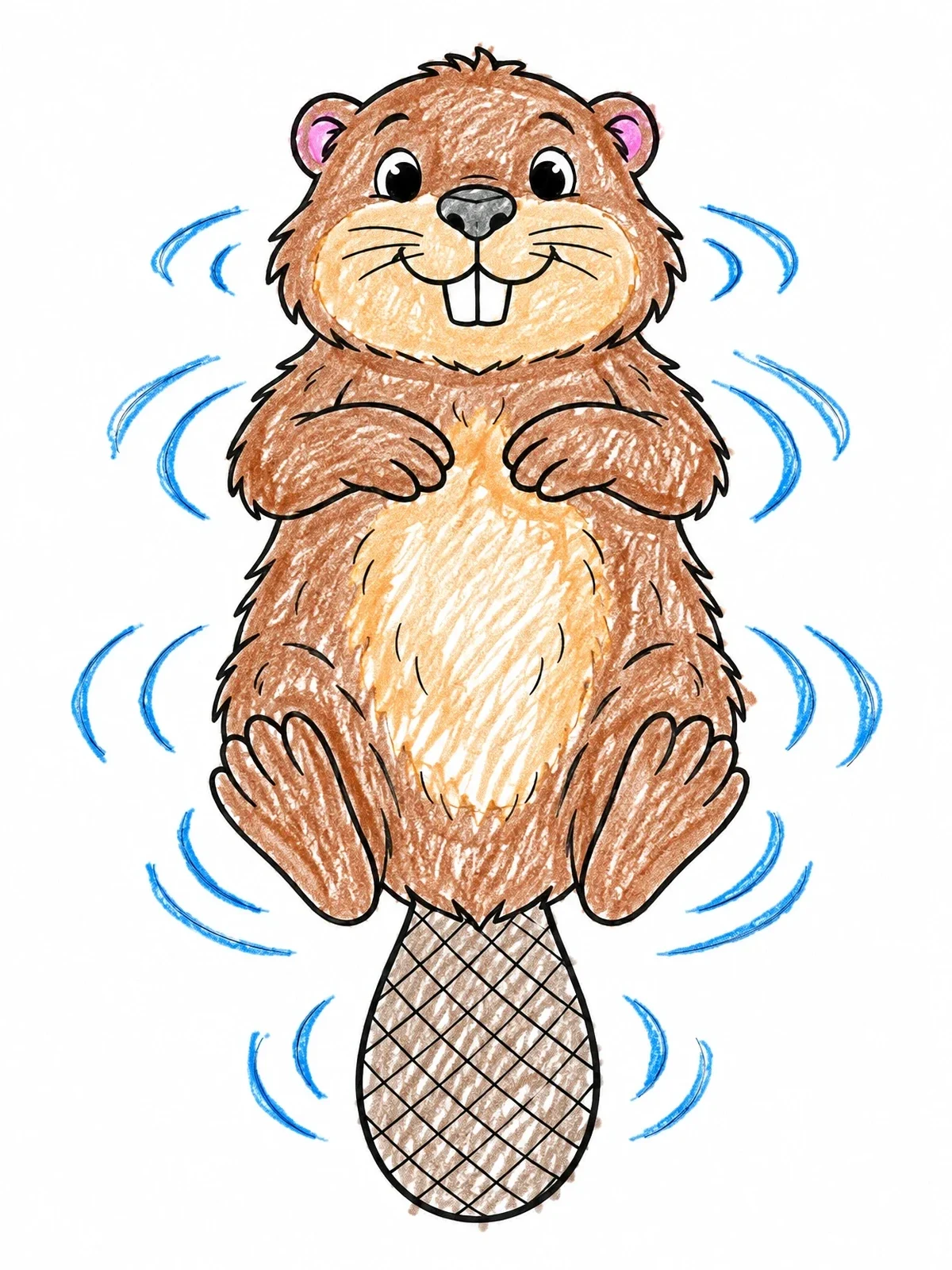Colored example of the Cute Beaver Floating On Back coloring page