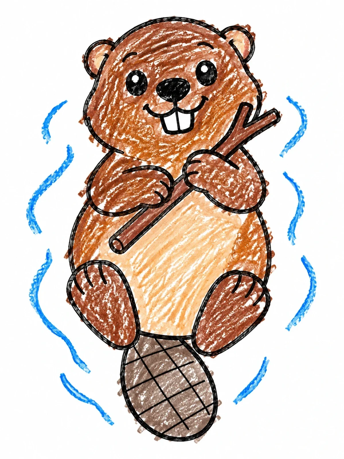 Colored example of the Cute Beaver Floating With Twig coloring page