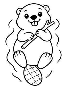 Free printable Cute Beaver Floating With Twig coloring page