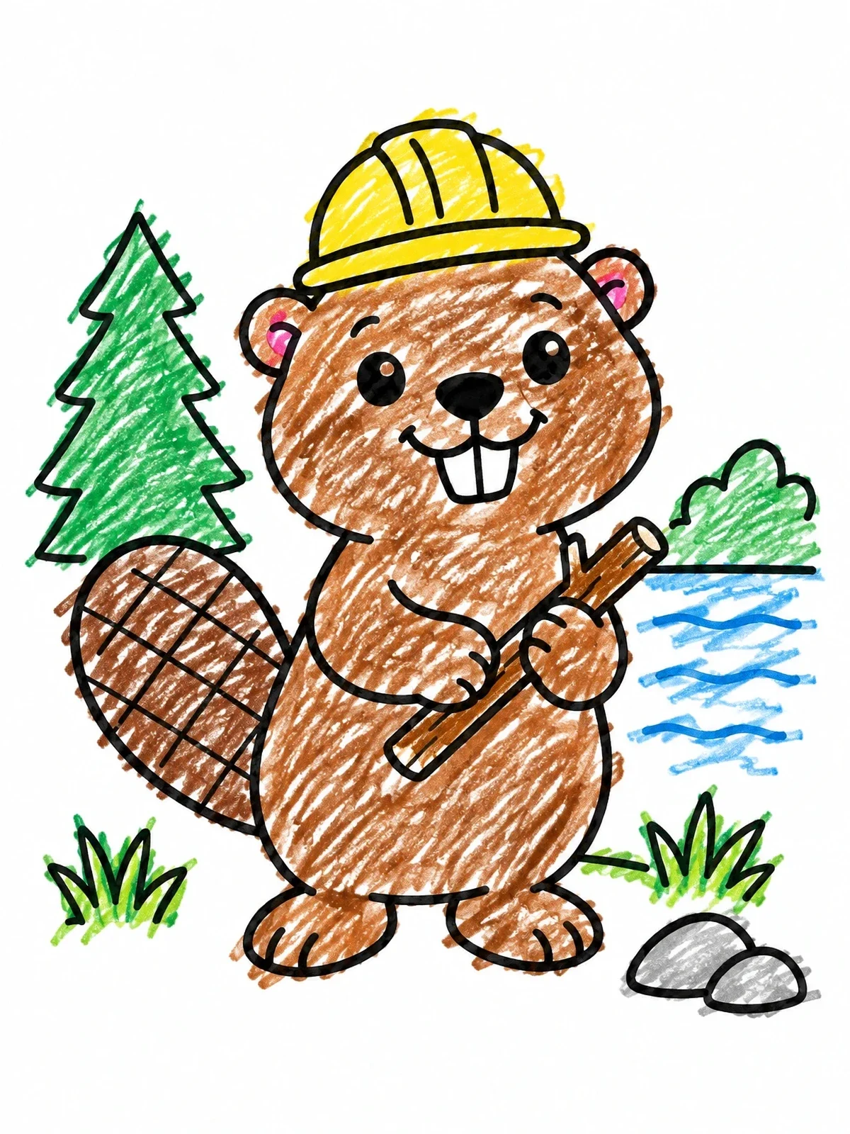 Colored example of the Cute Beaver In Hard Hat coloring page