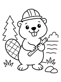 Free printable Cute Beaver In Hard Hat coloring page