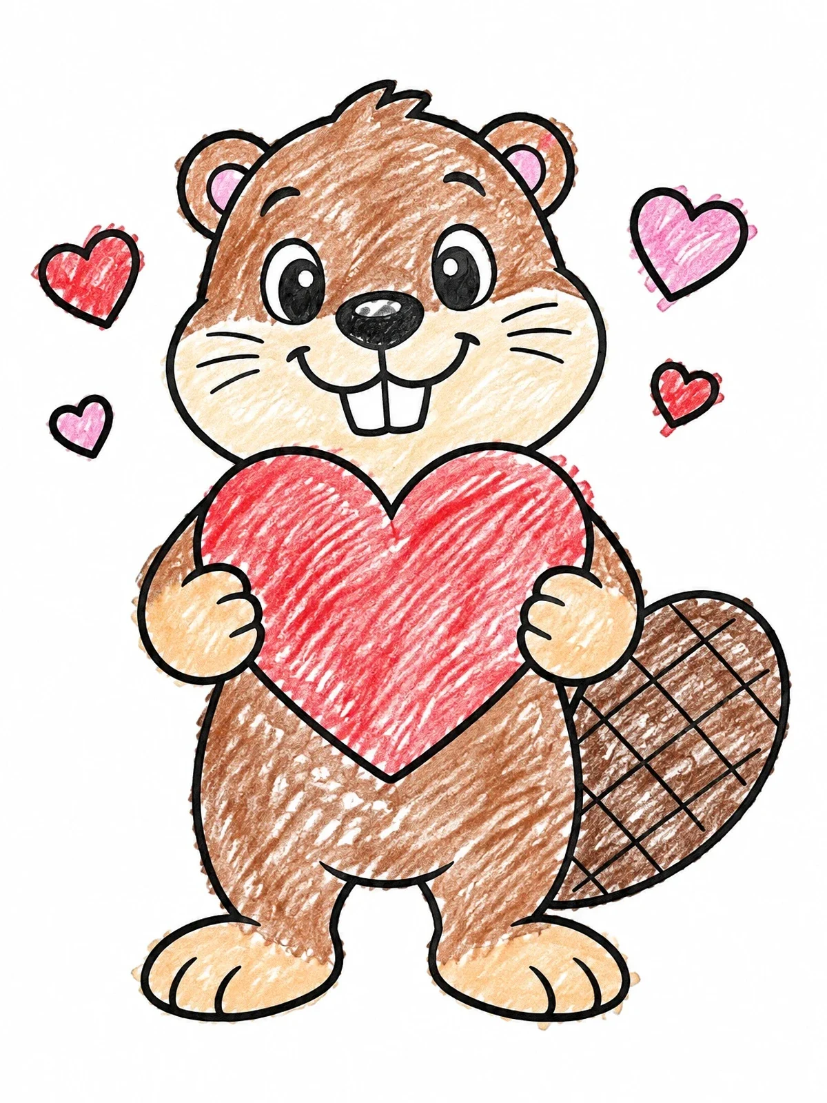 Colored example of the Cute Beaver Holding A Heart coloring page