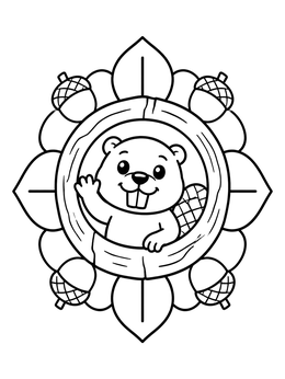 Free printable Cute Beaver Waving From Log coloring page
