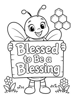 Free printable Cute Bee With Blessed Sign coloring page