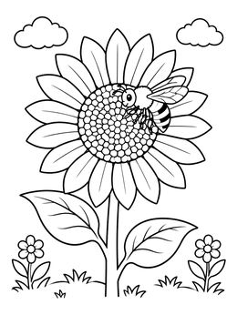 Free printable Cute Bee On A Blooming Sunflower coloring page