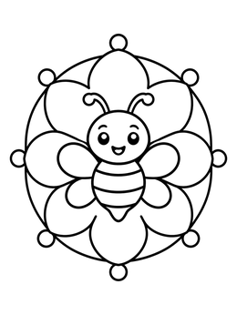 Free printable Cute Bee On Flower Mandala coloring page