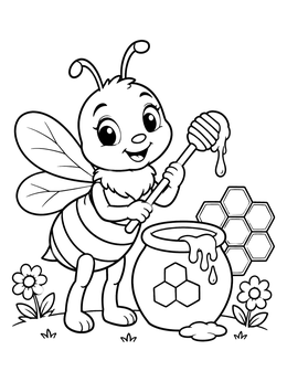 Free printable Cute Bee With Honey Pot coloring page