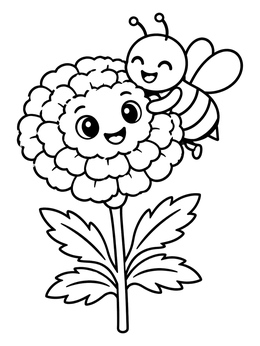 Free printable Cute Bee Hugging Marigold Bloom coloring page