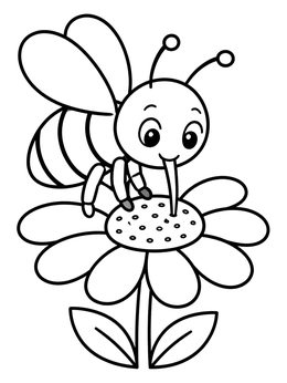 Free printable Cute Bee Sipping Flower Nectar coloring page