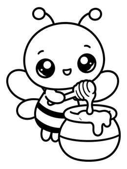 Free printable Cute Little Bee With Honey Pot coloring page