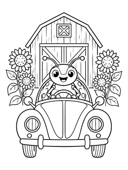 Free printable Cute Beetle Driving Vintage Car coloring page