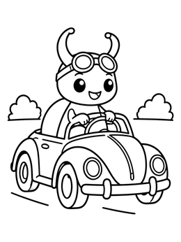 Free printable Cute Beetle Driving A Vintage Car coloring page