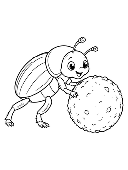 Free printable Cute Beetle Rolling A Ball coloring page