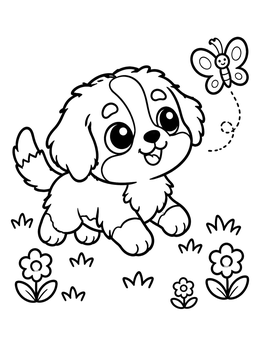 Free printable Playful Bernese Mountain Dog Puppy And Butterfly coloring page