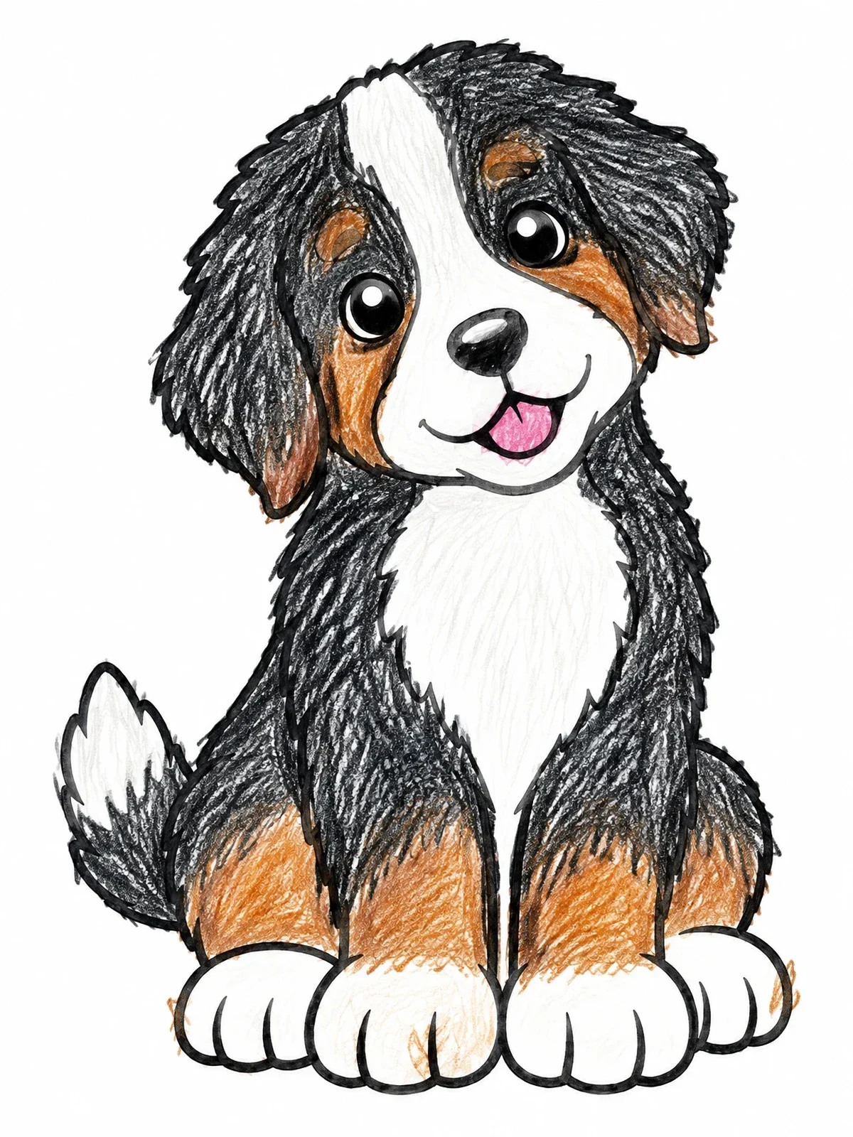 Colored example of the Cute Bernese Mountain Dog Puppy coloring page