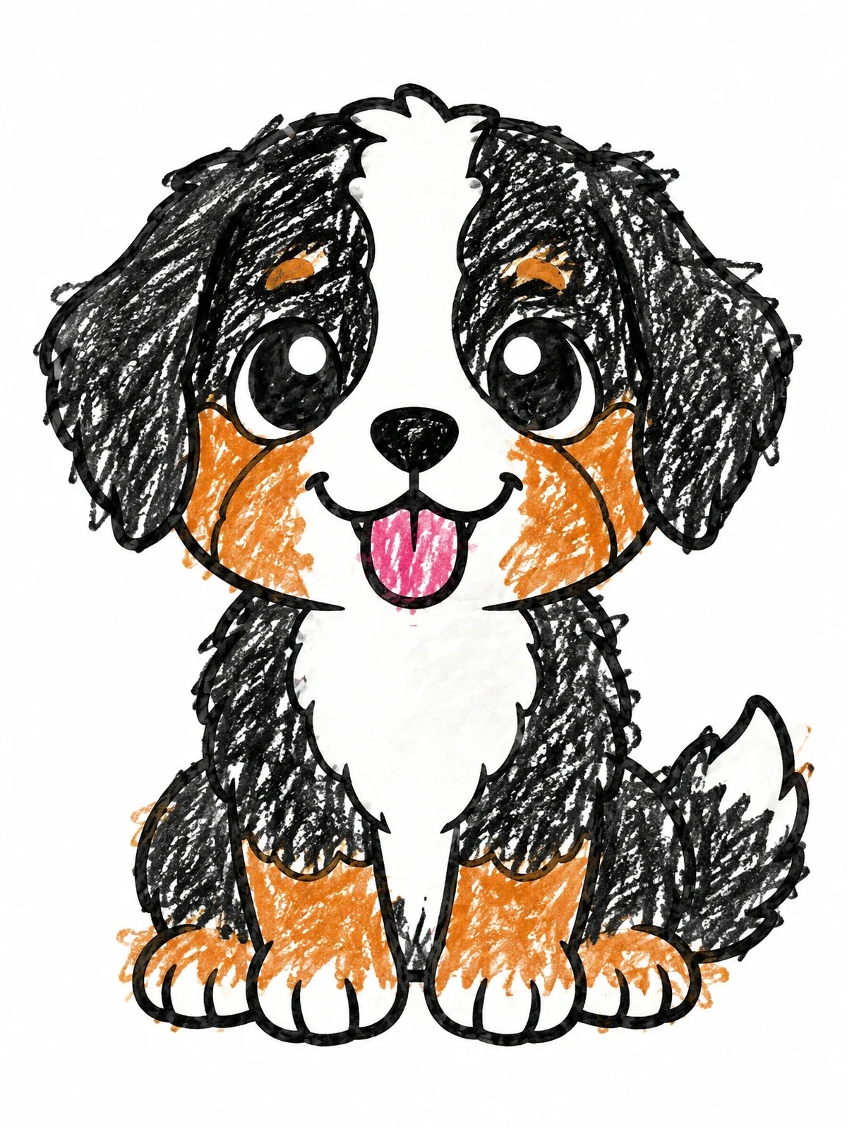 Colored example of the Cute Bernese Mountain Dog Puppy coloring page
