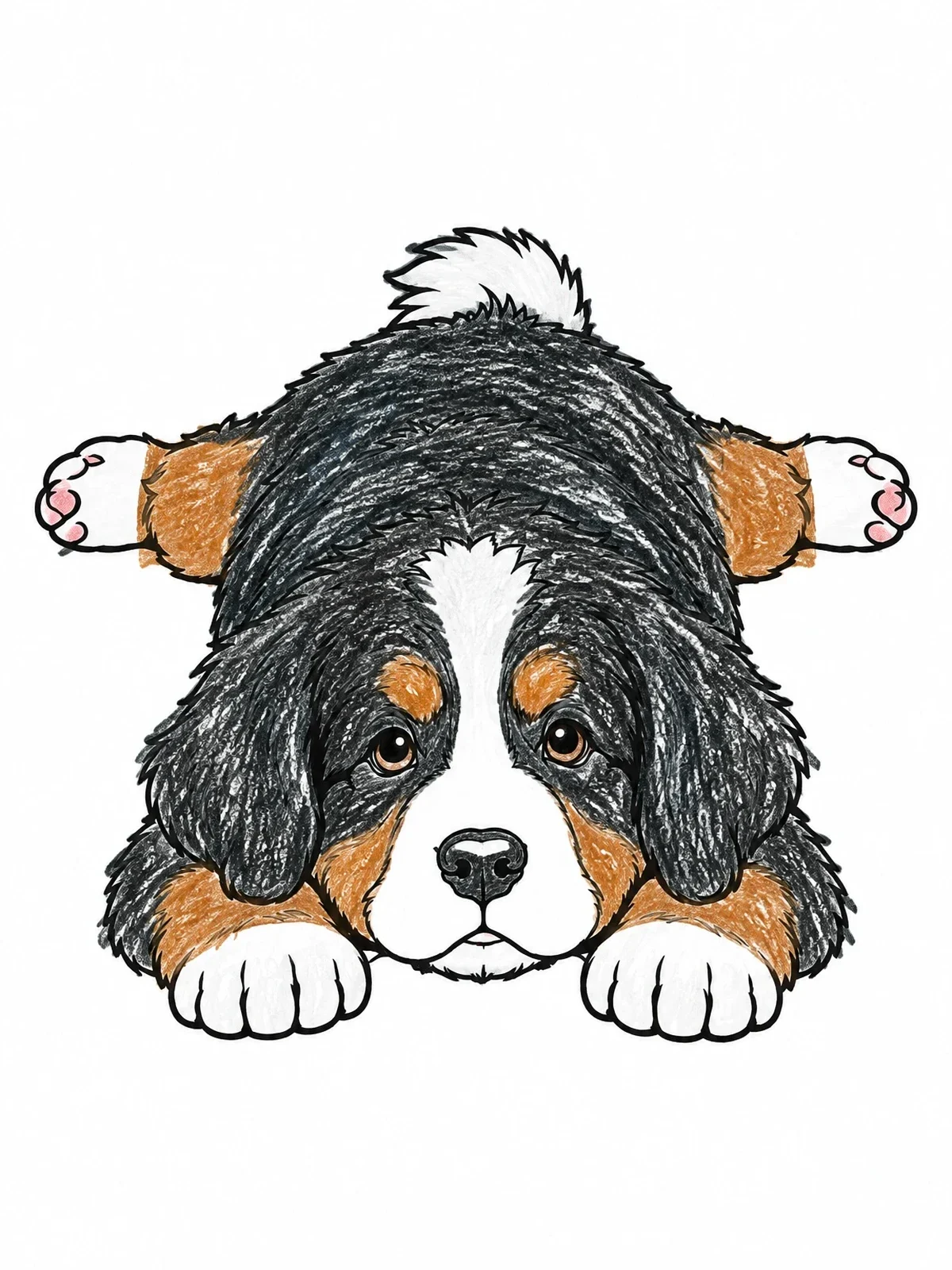 Colored example of the Cute Bernese Mountain Dog Puppy Sploot coloring page