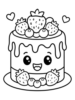 Free printable Cute Berry Drip Cake coloring page