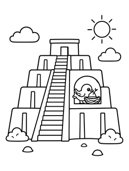 Free printable Cute Bird Nesting On Ancient Ziggurat coloring page