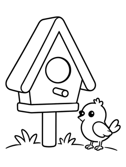 Free printable Cute Bird Beside A Frame Birdhouse coloring page