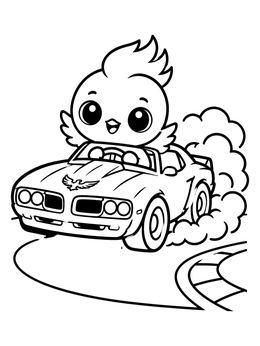 Free printable Cute Bird Driving A Muscle Car coloring page