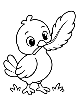 Free printable Cute Bird Holding A Feather coloring page