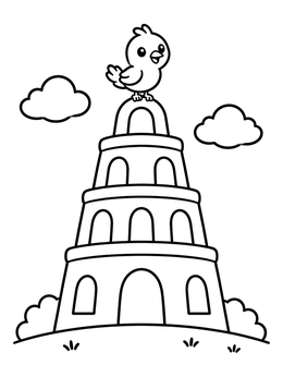 Free printable Cute Bird On Babel Tower coloring page
