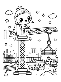 Free printable Cute Bird Operating A Construction Crane coloring page