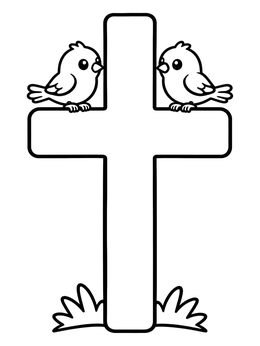 Free printable Cute Birds Perched On Cross coloring page