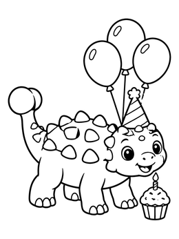 Free printable Cute Ankylosaurus Celebrating A Birthday coloring page