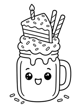 Free printable Cute Birthday Cake Milkshake Jar coloring page