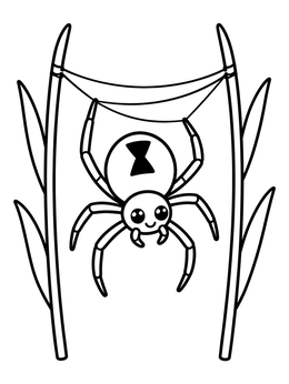 Free printable Cute Black Widow On Grass Stalks coloring page