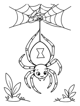 Free printable Cute Black Widow Hanging On Silk coloring page